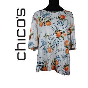 Chico's Short Sleeve Crewneck T-Shirt with Colorful Print Size 2